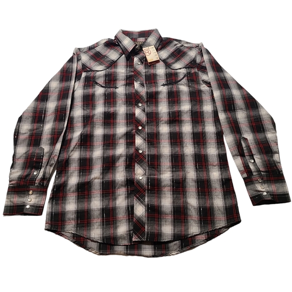 New Roper Pearl Snap Shirt Men's Large Embroidered Roses Long Sleeve - Picture 3 of 9